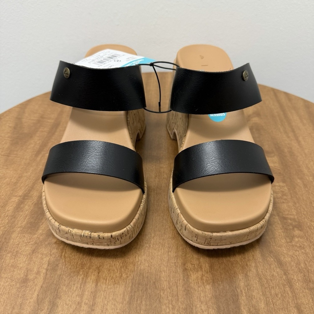 Reef Sunset Ibiza Wedge Sandals Women's Size 8 Black Tan Summer Coastal Straps - Picture 2 of 9